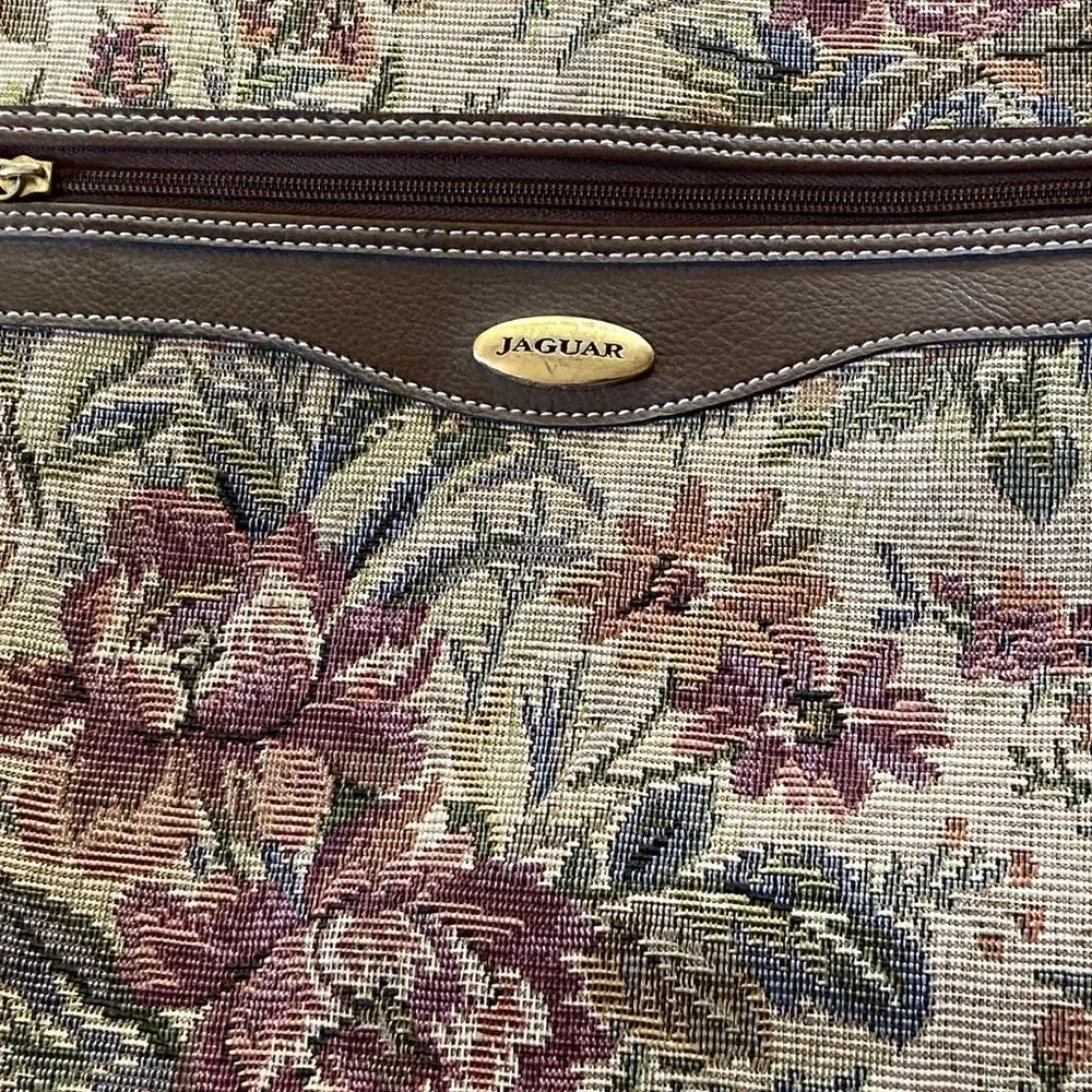 VTG,Jaguar Tapestry Elegant Brown Patterned Unisex Travel Suitcase Size Medium